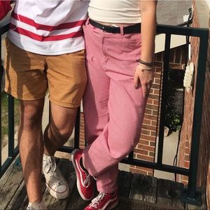 Red checkerboard pants